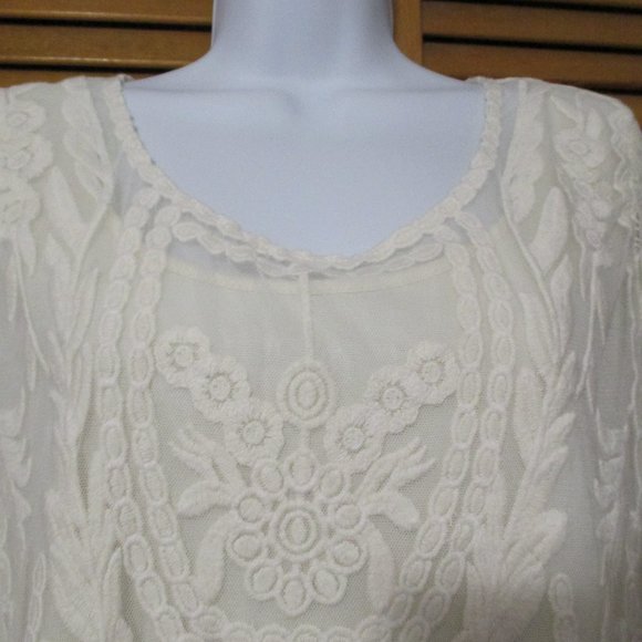 Style & Co. top Romantic Boho, cream, lacy, stretchy & sheer sleeves size XL - Picture 3 of 8